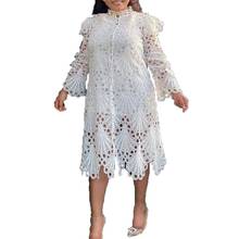 Женское однобортное платье, белое элегантное ажурное Прозрачное платье с длинным рукавом, для вечевечерние и ночных клубов, 2021 2024 - купить недорого