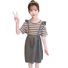 Kids Clothes Striped Tshirt + Jumpsuit Clothes For Girls Ruffles Teenage Clothes For Girls Casual Style Children's Summer Clothe 2024 - buy cheap