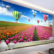 Пользовательские самоклеющиеся обои 3D красивые цветы Тюльпан воздушный шар фото настенные фрески Гостиная Спальня 3D настенные наклейки 2024 - купить недорого