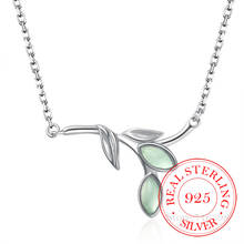 Real 925 Sterling Silver Opal Green Leaf Charm Pendant Necklace For Women 2020 Wedding Romantic Jewelry Choker Collar Gift 2024 - buy cheap