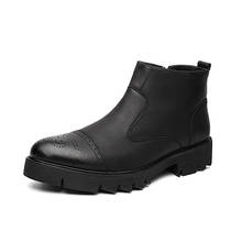 Korean style brogue boots for men fashion genuine leather shoes spring autumn chelsea bottes homme platform bullock botas hombre 2024 - buy cheap