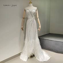 Lemon Joyce White Luxury Dubai Evening Dresses 2021 Sexy Sweetheart Mermaid Feathers Beaded Formal Evening Gowns 2024 - buy cheap