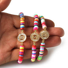 Pulsera de silicona con cuentas de plástico para mujer, brazalete bohemio de oro con 26 letras del alfabeto, diseño colorido de arcoíris, 2020 2024 - compra barato