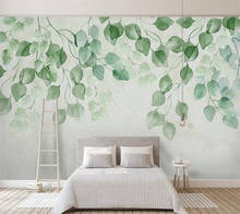 Personalizado folhas verdes frescas aquarela mão-pintado pastoral papel de parede 3d TV fundo papel de parede sala de estar quarto murais фотообои 2024 - compre barato