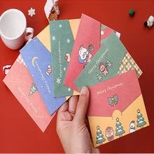 O envio gratuito de 100 pçs/lote mini árvore de natal dos desenhos animados papai noel cartão postal presente diy envelope feito à mão 2024 - compre barato