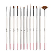 12 Pçs/set Acrílico Escova Da Arte do Prego Branco Gel Caneta Carving Pen Escova Líquido Pó DIY Prego Desenho da Caneta Cosméticos B024 2024 - compre barato