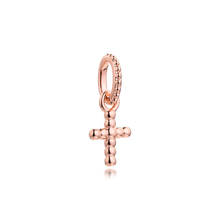 Fits para pandora contas pulseiras rosa frisado cruz balançar encantos 100% 925 prata esterlina jóias frete grátis 2024 - compre barato