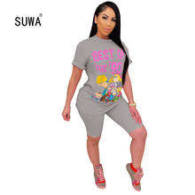 Cartoon Funny Tracksuit Women 2 Piece Outfits Festival Cotton Clothing Short Sleeve Top + Biker Shorts Sweat Suits Two Piece Set 2024 - buy cheap