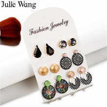 Julie Wang 6 Pairs/Set Bohemian Geometric Stud Earrings Acrylic Alloy Vintage Fashion Women Girl Statement Earrings Jewelry 2024 - buy cheap