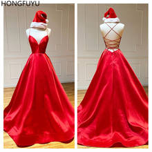 HONGFUYU Robe De Soiree Red A-line Evening Prom Dresses Long Spaghetti Straps vestidos de fiesta largos elegantes de gala Satin 2024 - buy cheap