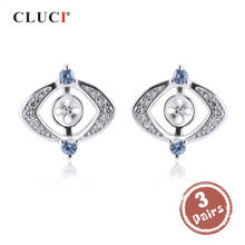 CLUCI 3 Pair Silver 925 Mysterious Eyes Women Stud Earring Jewelry for Wedding Zircon Sterling Silver Pearl Mounting SE138SB 2024 - buy cheap