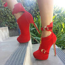 Sandalias de plataforma para mujer, zapatos femeninos elegantes de tacón alto y fino en el tobillo, de talla grande, Color Rojo 2024 - compra barato