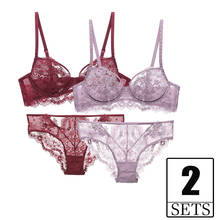 2 Piece Set Floral Embroidery Women Bra And Panty Set Ultra Thin Transparent Lace Underwear Plus Size Girl Push Up Sexy Lingerie 2024 - buy cheap