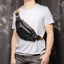 New Soft Black Leather Men's Chest Bag Multifunction Men Waist Bag Shoulder Crossbody Bags Fashion Casual Real Genuine Leather 2024 - buy cheap