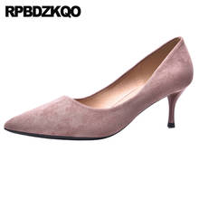 Dedo do pé apontado salto alto rosa camurça 2021 couro de patente médio bombas scarpin baixo fino deslizamento em sapatos casuais mulher luxo stiletto 2024 - compre barato
