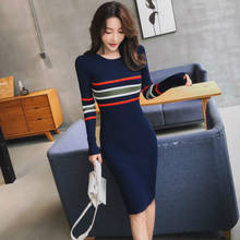 Print Striped Sheath Bodycon Knitted Dress Women Long Sleeve Casual Womens Dresses New Arrival 2019 Runway Dresses High Quality 2024 - buy cheap