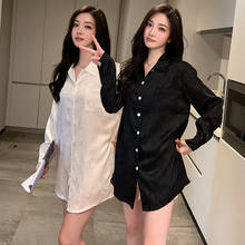 Sexy Silk Satin Long Sleeve Mini Dress Nightgowns Women 2021 Spring Summer Korean Print Night Dress Sleepwear Nightdress Nighty 2024 - buy cheap