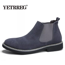 New Men Chelsea Boots Ankle Boots Fashion Men's Brand Cow suede Leather Quality Slip Ons Motorcycle Warm Men's Boots Big Size 46 2024 - buy cheap