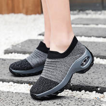 Women Running Walking Shoes Autumn New Mesh Breathable Knit Ladies Mix Colors Sneakers Soft Platform Slip On Loafers 2024 - buy cheap