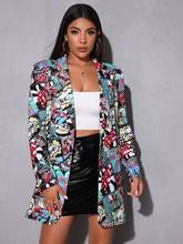 Multicolor Blazers Casual Jacket Indie Print Blazer Women Single Button Long Sleeve Suit 2021 Office Lady Business Suit Commute 2024 - buy cheap