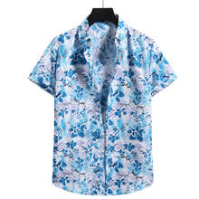 Blue Shirts Men Short Sleeve Casual Flower Print Aloha Shirt Mens Beach Holiday Hawaiian Camisas Summer Brand Cosy Floral Camisa 2024 - buy cheap
