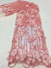 Tela de encaje africano con flores en 3D, tejido de encaje francés con cuentas, aplique de tul de Dubai, vestido de novia/vestido de fiesta, D4503, color rosa, 2021 2024 - compra barato