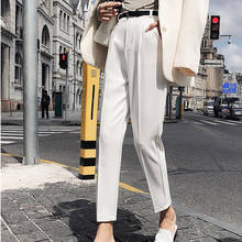 Pantalones coreanos lisos e informales para Mujer, Pantalón recto Vintage de oficina, de cintura alta, con bolsillos y botones 2024 - compra barato