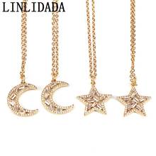 Colar com pingente de lua crescente, colar feminino, cor dourada, zircônia cúbica, joias de estrela, lua, 10 peças 2024 - compre barato