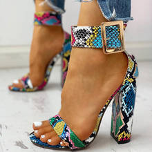 Sandalias de tacón alto con hebilla y estampado de leopardo para mujer, zapatos de tacón cuadrado con correa en el tobillo, a la moda, para verano, 2021 2024 - compra barato