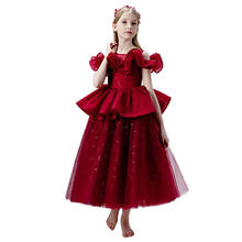 Новинка 2021, элегантные Детские платья с цветами для девочек, красные длинные Бальные платья для девочек, вечерние платья для первого причастия, свадебной церемонии 2024 - купить недорого