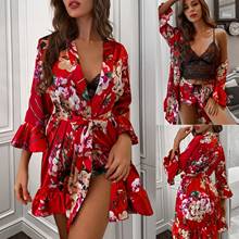 Satin Silk Pajamas Women Nightdress Lingerie Robes Underwear Sleepwear Sexy 3PC Satin Silk Pijama Set Women Nightdress Lingerie 2024 - buy cheap