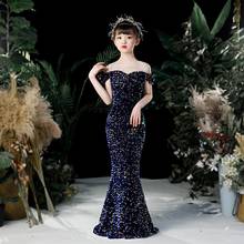 Высококачественное детское вечернее платье, сексуальное Сетчатое платье принцессы с блестками для подиума, вечерние платья для девочек на день рождения, Vestidos L555 2024 - купить недорого