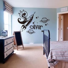 Custom Name Wall Decal for Kids Rooms Dinosaur Rocket Star Wall Stickers Space Animal Astronaut Decals Bedroom Decoration A301 2024 - buy cheap