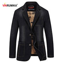 VINRUMIKA 2020 Spring Men's High Quality Casual Brand Cowboy Cotton Denim Blue Slim Blazer Man Autumn Black Blazers Suits Coat 2024 - buy cheap