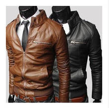 2019 New Fashion Autumn Male Leather Jacket Plus Size 3XL Black Brown Mens Stand Collar PU Coats Leather Biker Jackets 2024 - buy cheap