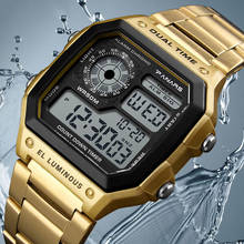 Мужские водонепроницаемые электронные часы со светодиодсветодиодный подсветкой, из нержавеющей стали 2024 - купить недорого