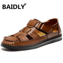 Sandalias de gladiador para hombre, zapatos de playa de nuevo estilo, sandalias para exteriores, zapatos informales de cuero genuino 2024 - compra barato