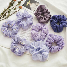 Chiffon Purple Color Scrunchies Elastic Hair Bands For Women Daisy Flower Pattern Hair Accessories Ponytail Holder Hair Ties 2024 - buy cheap