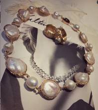 > Благородные Ювелирные изделия естественный белый барокко Япония Касуми жемчужное ожерелье 9K золото 2024 - купить недорого