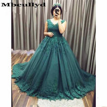 Mbcullyd-vestido longo de baile, 15 anos de idade, verde escuro, com apliques, decote em v, sweet 16, vestido de baile 2024 - compre barato
