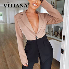 VITIANA Women Casual Blazer Spring 2020 Female Long Sleeve Khaki And Black Pactchwork Elegant OL Blazers Femme Office Work Tops 2024 - buy cheap