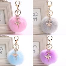 Fashion Ballet Girl Key Chain Women Crystal Pompom Keychains Golden Dancing Angel Fluffy Puff Ball Pendants Key Ring Jewelry 2024 - buy cheap