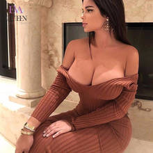 EvaQueen Knitted Long Winter Dress Women Bodycon V Neck Sexy Sweater Dress Long Sleeve Bandage Party Dresses Maxi Slim Dress 2024 - buy cheap