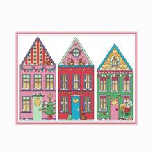 Rainbow House Joy Sunday Stamped Cross Stitch Patterns Counted 11CT 14CT Printed Embroidery Needlework Decor Handmade Gifts Kits 2024 - buy cheap