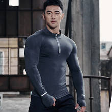 Camiseta esportiva masculina com zíper, camiseta de compressão de manga comprida com secagem rápida, roupa fitness para treino de corrida ao ar livre 2024 - compre barato
