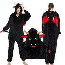 Adult Kigurumi Devil Onesies Flannel Cute Animal Pajamas Sets Kids Winter Demon Nightie Pyjamas Sleepwear Homewear 2024 - buy cheap