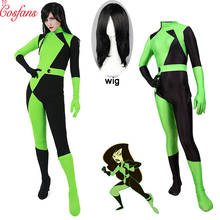 Super Villain Kim Possible Shego Costume Female Halloween Costume Lycra Spandex Zentai Suit Shego Cosplay Costumes and wig kids 2024 - buy cheap