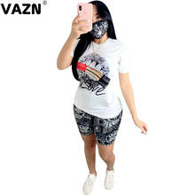 Camiseta manga curta e calça feminina vazn, conjunto simples casual feminino de manga curta até o joelho em 2 peças, verão 2020 2024 - compre barato