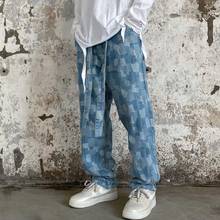 Мужские джинсы в стиле ретро Homme, свободные прямые уличные джинсовые брюки в стиле хип-хоп с индивидуальным принтом, узкие брюки, рваные джинсы для мужчин 2024 - купить недорого
