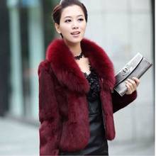 Faux Fur Coat Women Black 4XL Plus Size Short Jacket 2020 New Winter Fashion Mom Rabbit Fur Slim Green Fox Fur Collar Coat 2024 - buy cheap